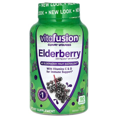 Gummy Vitamins, Elderberry with Vitamins C & D, Natural Berry, 90 Gummies