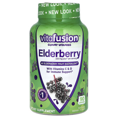 Gummy Vitamins, Elderberry with Vitamins C & D, Natural Berry, 90 Gummies