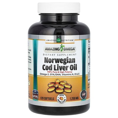 Norwegian cod liver oil, fresh orange, 1,250 mg, 120 softgels by ...