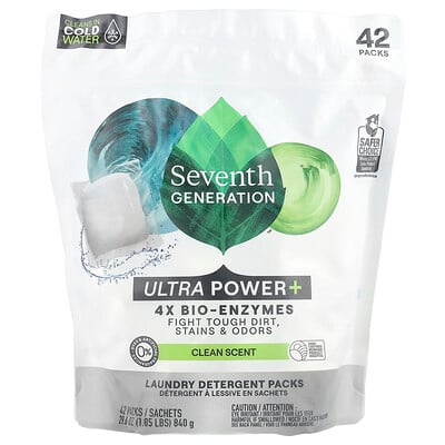 Laundry Detergent Packs, Ultra Power +, Clean Scent, 42 Packs, 29.6 oz (840 g)