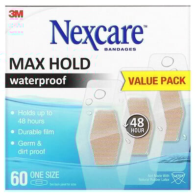 Waterproof Bandages, Max Hold, 60 One Size Bandages