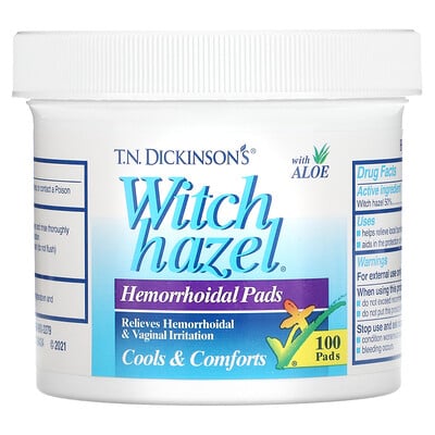 T.N. Dickinson's Witch Hazel Hemorrhoidal Pads with Aloe, 100 Pads