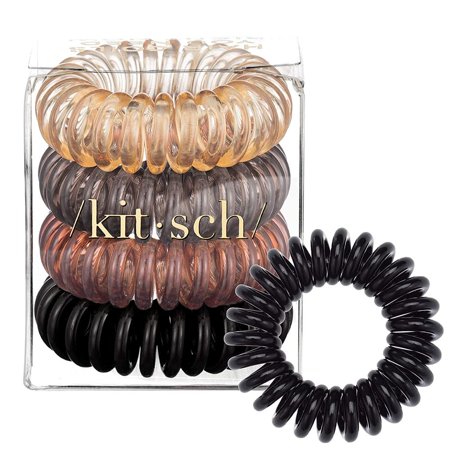 Spiral Hair Ties  Coil Hair Ties  Phone Cord Hair Ties  Spiral Coil - 4pcs  Brunette