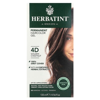 Herbatint, Permanent Haircolor Gel, 4D, Golden Chestnut, 4.56 fl oz (135 ml)