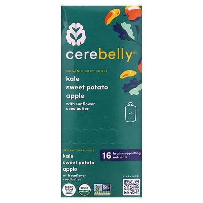 Cerebelly, Organic Baby Puree, Kale, Sweet Potato, Apple with Sunflower Seed Butter , 6 Pouches, 4 oz (113 g) Each