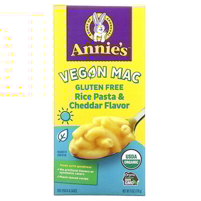 Annie's Homegrown, Vegan Mac, Rice Pasta & Cheddar, Gluten Free, 6 oz (170 g)