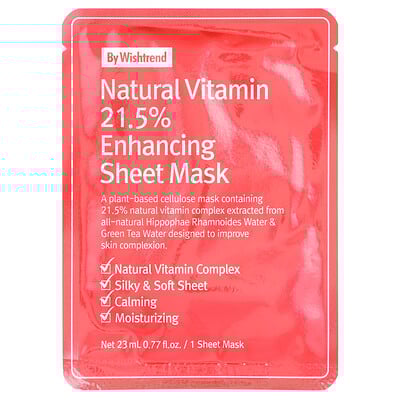 By Wishtrend, Natural Vitamin 21.5% Enhancing Beauty Sheet Mask, 1 Sheet, 0.77 fl oz (23 ml)