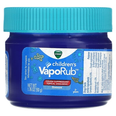 Vicks, Children's VapoRub, Ointment, Cough Suppressant, 2+ Years, 1.76 oz (50 g)