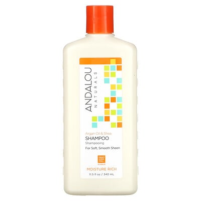 Andalou Naturals, Shampoo, Moisture Rich, For Soft, Smooth Sheen, Argan Oil & Shea, 11.5 fl oz (340 ml)