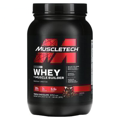 MuscleTech, Platinum Whey + Muscle Builder, Triple Chocolate, 1.8 lbs (817 g)