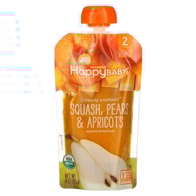 Happy Family Organics, Happy Baby, Organic Baby Food, 6 + Months, Squash, Pears & Apricots, 4 oz (113 g)