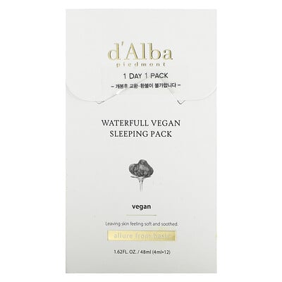 d'Alba, Waterfull Vegan Sleeping Pack, 12 Packs, 0.13 fl oz (4 ml) each