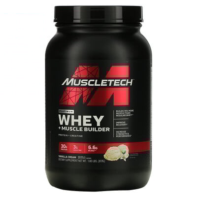 MuscleTech, Platinum Whey + Muscle Builder, Vanilla Cream, 1.8 lbs (817 g)