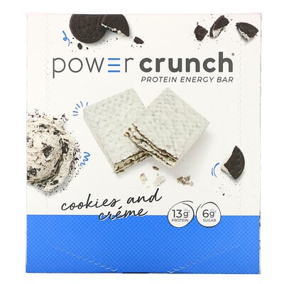 Power Crunch Protein Energy Bar, Cookies and Crème, 12 Bars, 1.4 oz (40 g) Each