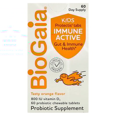 Protectis Kids, Immune Active, Tasty Orange, 60 Probiotic Chewable Tablets