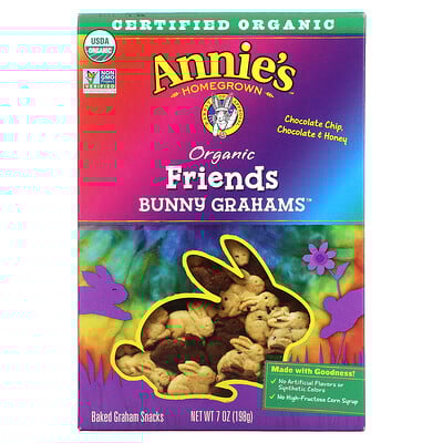 Organic Friends Baked Bunny Graham Snacks, Chocolate Chip, Chocolate & Honey, 7 oz (198 g)