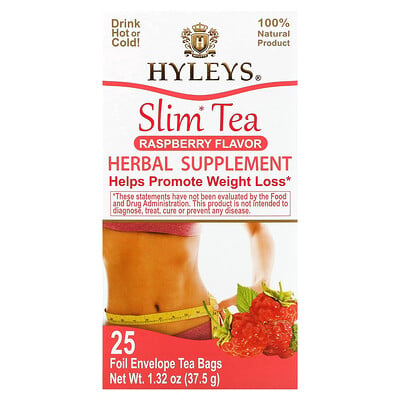 Slim tea, raspberry, 25 foil envelope tea bags, 0.05 oz (1.5 g) each by ...