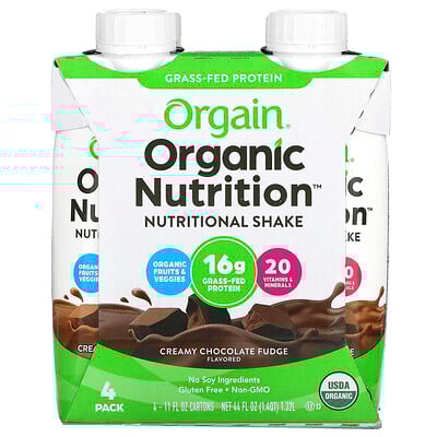 Organic Nutrition, Nutritional Shake, Creamy Chocolate Fudge, 4 Pack, 11 fl oz Each