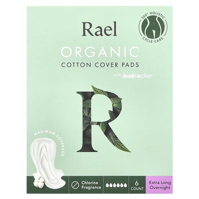 Organic Cotton Cover Pads, Extra Long Overnight, 6 Count