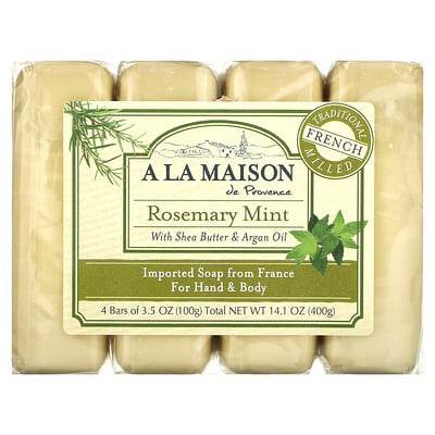 Hand & Body Bar Soap, Rosemary Mint, 4 Bars, 3.5 Oz (100 G) Each