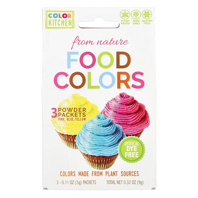 Food Colors From Nature, Multi-color, 3 Powder Packets, 0.11 Oz (3 G) Each