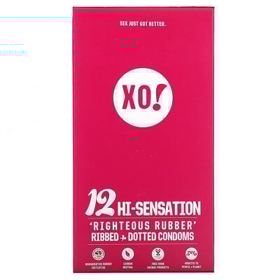 Xo! Righteous Rubber Ribbed + Dotted Condoms, Unscented, 12 Condoms