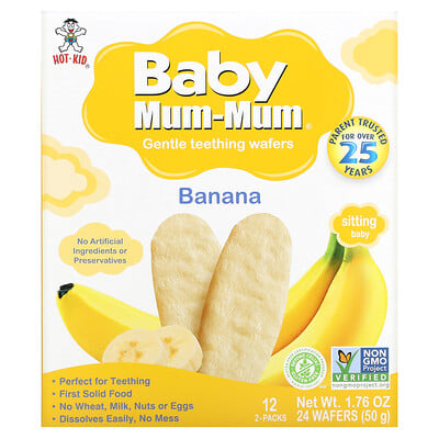 Baby Mum-mum, Gentle Teething Wafers, Banana, 12 Packs, 2 Wafers Each