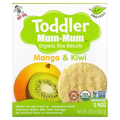 Toddler Mum-mum, Organic Rice Biscuits, Age 2 And Up, Mango & Kiwi, 12 Packs, 2 Biscuits Each