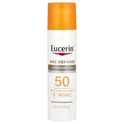 Age Defense, Lightweight Sunscreen Lotion For Face, Spf 50, Fragrance Free, 2.5 Fl Oz (75 Ml)