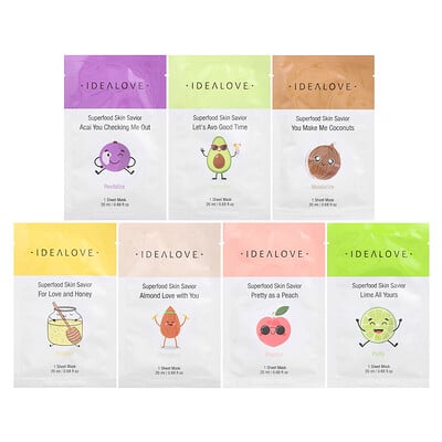 Superfood Skin Savior Variety Pack, 7 Beauty Sheet Masks, 0.68 Fl Oz (20 Ml) Each