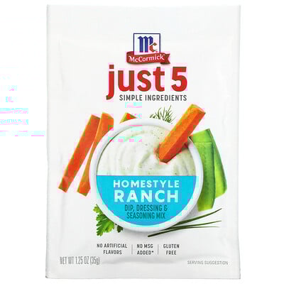 Just 5 Simple Ingredients, Dip, Dressing & Seasoning Mix, Homestyle Ranch, 1.25 Oz (35 G)
