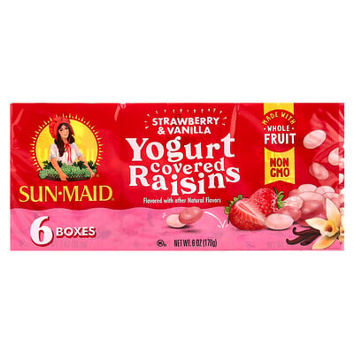 Yogurt Covered Raisins, Strawberry & Vanilla, 6 Boxes, 1 Oz (28.3 G) Each
