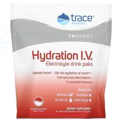Tm Sport, Hydration I.v., Electrolyte Drink Paks, Strawberry Coconut, 16 Packets, 0.56 Oz (16 G) Each
