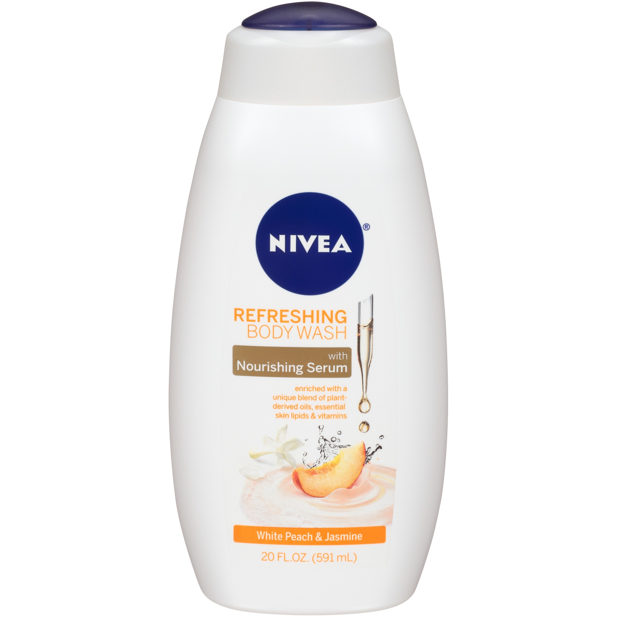 NIVEA Refreshing Body Wash for Women  White Peach and Jasmine  Nourishing Serum  20 Fl Oz
