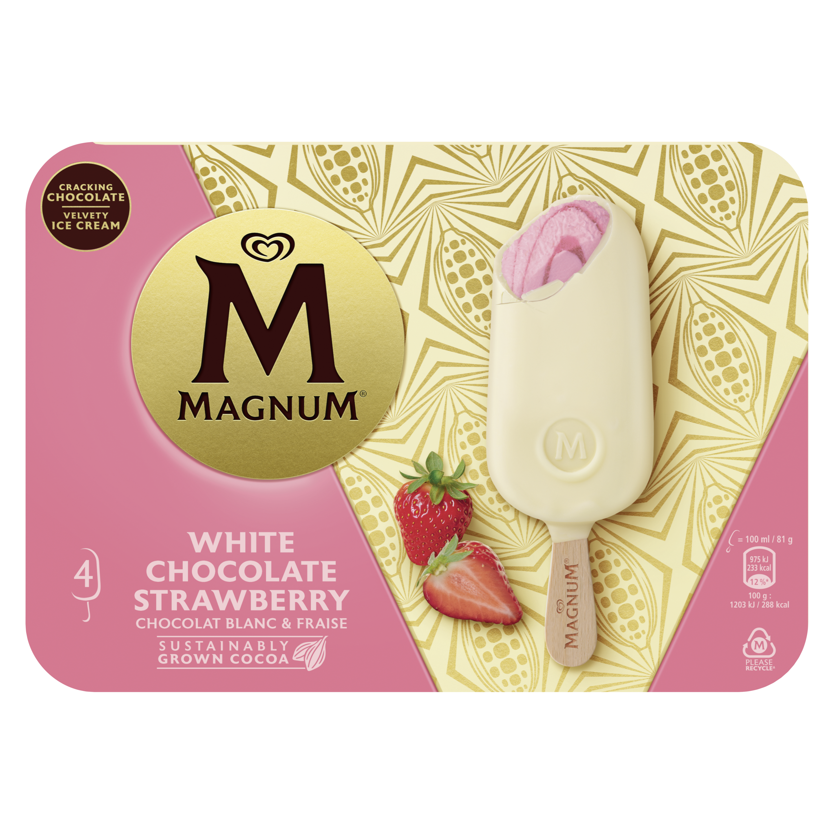 Bâtonnets Glacés Chocolat Blanc Fraise