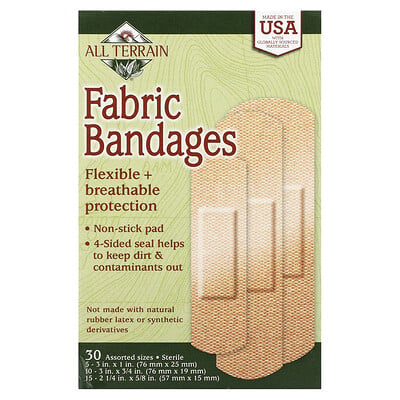 Fabric Bandages, Assorted Sizes, 30 Bandages