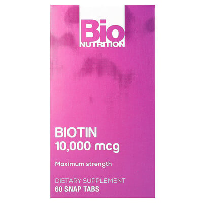 Biotin, Maximum Strength, 10,000 Mcg, 60 Snap Tabs