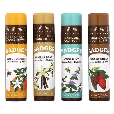Cocoa Butter Lip Balms Set, 4 Pack, 0.25 Oz (7 G)
