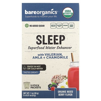 Sleep, Superfood Water Enhancer, Organic Mixed Berry, 5 Stick Packets, 0.21 Oz (6 G)