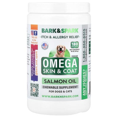 Omega Skin & Coat, Salmon Oil, For Dogs & Cats, Chicken, 180 Soft Chews