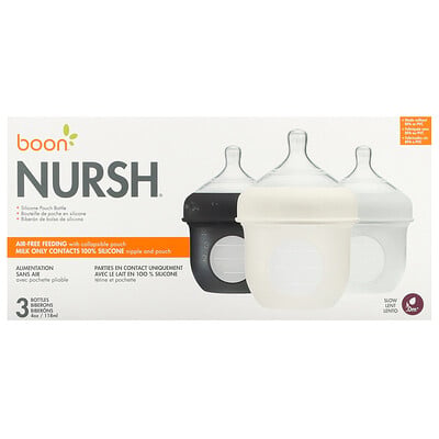 Nursh, Silicone Pouch Bottle, 0m+, Slow, 3 Bottles, 4 Oz (118 Ml)