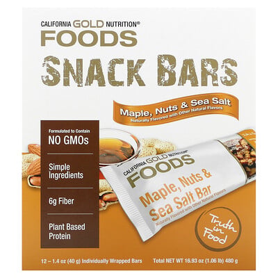 Foods, Maple Sea Salt Bars, 12 Bars, 1.4 Oz (40 G)