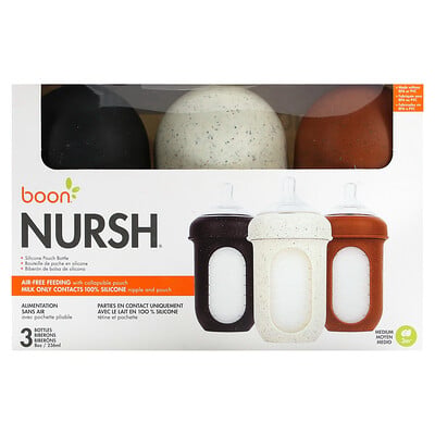 Nursh, Silicone Pouch Bottle, Medium, 3 Months +, 3 Bottles, 8 Oz (236 Ml)
