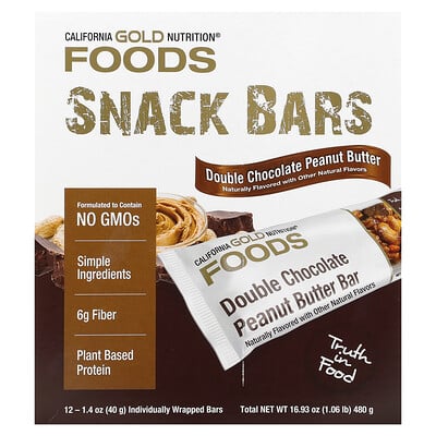 Foods, Double Chocolate Peanut Butter Flavor Bars, 12 Bars, 1.4 Oz (40 G)