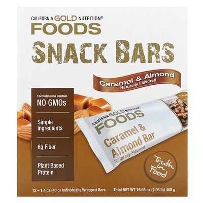 Foods, Caramel Almond Bars, 12 Bars, 1.4 Oz (40 G)
