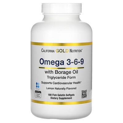Omega 3-6-9 Fish Oil With Borage Oil, Norwegian Triglyceride, Natural Lemon, 180 Softgels