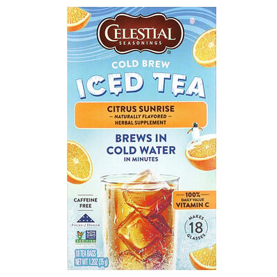 Cold Brew Iced Tea, Citrus Sunrise, Caffeine Free, 18 Tea Bags