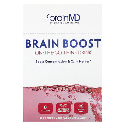 Brain Boost, On-the-go Think Drink, Caffeine Free, 10 Packets