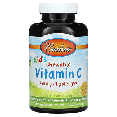 Kid's Chewable Vitamin C, Natural Tangerine, 250 Mg, 120 Vegetarian Tablets