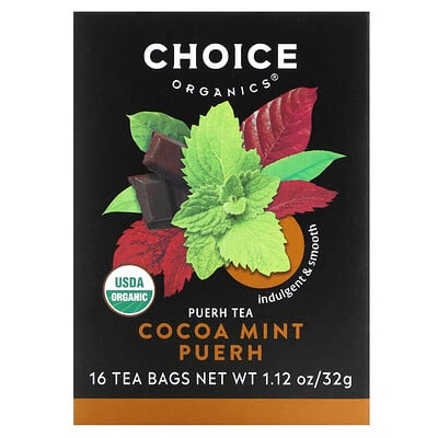Puerh Tea, Cocoa Mint Puerh, 16 Tea Bags